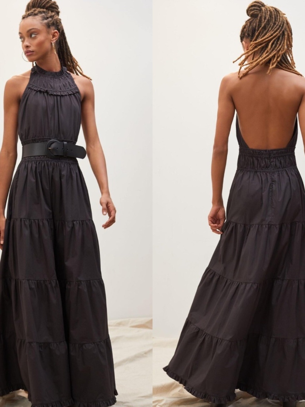 NWT Anthropologie Magali Pascal Black Cotton Jacqueline Halter Maxi Dress